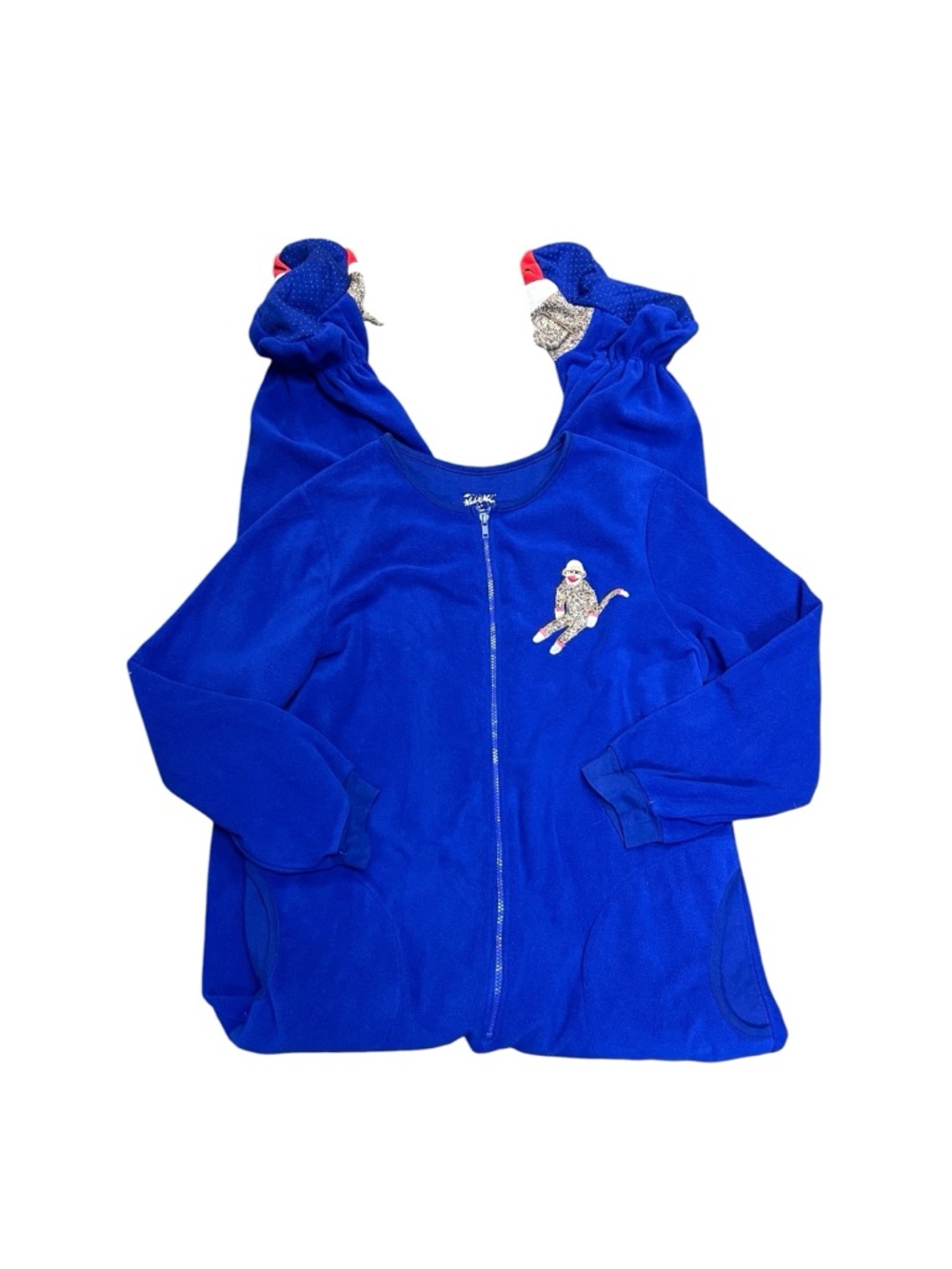 Nick & Nora Sleepwear Women’s Blue One Piece Pajamas Sock Monkey Footed XL Retro - Picture 3 of 11